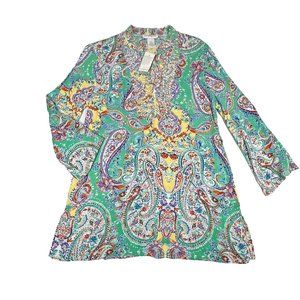 Peck & Peck Tunic Blouse Small Paisley Beaded V-Neck